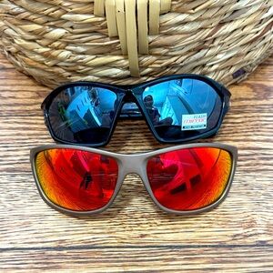 Two-Pair Mirrored Lens Sunglasses - Blue & Red/Orange Lenses